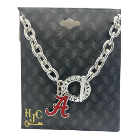 Alabama Crimson Tide Charm Necklace Silver Tone Toggle 18" NWT Cover