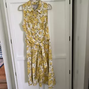 Karin Stevens Fit Flair Dress Women 16 Yellow/White Cotton Floral Cottagecore - Picture 1 of 13
