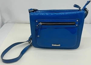 NINE WEST Crossbody Electric Blue Vinyl Crossbody Purse Medium Size - Picture 1 of 21