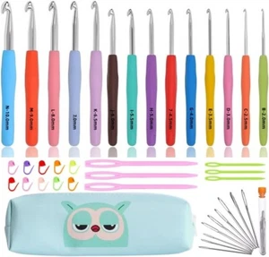 Crochet Hooks Set Clover Amour Steel Pastel 9 Pcs or  14 Pcs Ergonomic Easy Grip - Picture 1 of 21