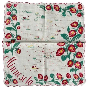 Pañuelo vintage Hankie mediados de siglo mapa del estado de Minnesota 14" festoneado - Imagen 1 de 5