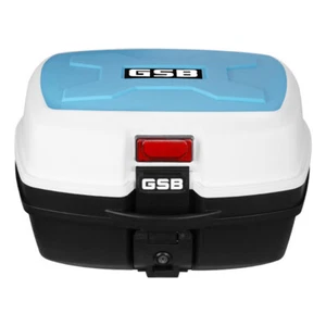 1x White 35L Motorcycle Trunk With Blue Lid & Security Keys 47x35x27.5cm - Picture 1 of 5