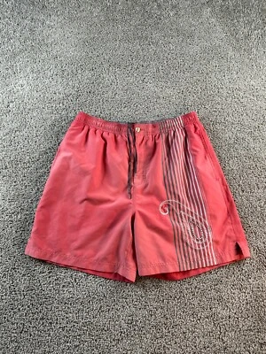 Nat Nast Swim Trunks Mens Medium Pink White Embroidered Shorts Zipper FLAW - Image 1 of 4