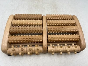 Lg Dual Foot Heel Massager Therapeutic Wooden Theraflow Ache Relax Stress Roller - Picture 1 of 8