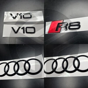 Audi R8 Spyder V10 Insignias Negro Brillante CAPÓ/BOTA/GUARDABARROS 2 X V10 (instalación OEM) - Imagen 1 de 1