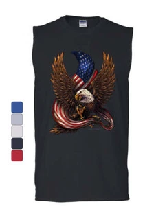 USA Stars and Stripes Muscle Shirt Patriot American Pride Bald Eagle Sleeveless - Picture 1 of 7