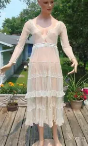 Edwardian 1910s Ivory Net & French Alencon lace Tea Dress as is sm - Picture 1 of 20