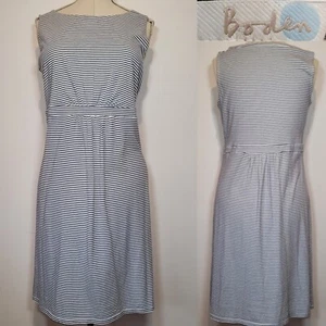 Boden Womens Jersey Dress Sleeveless Black White Stripes Size 18 Long - Picture 1 of 7