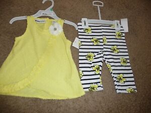 NEW NWT Kids Headquarters girls 18 months yellow floral tunic pant set outfit