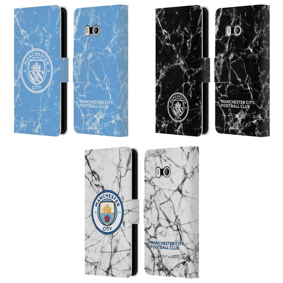 MANCHESTER CITY MAN CITY FC MARBLE BADGE LEATHER BOOK CASE FOR HTC PHONES 1 - Image 1 of 4
