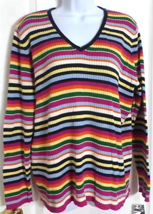 Rafaella Women's Striped Long Sleeve V-Neck Sweater, Multicolor, Size 2X, NWT - Picture 1 of 5