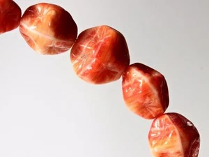 Lot (16) 16mm Czech Deco vintage coral orange stripe pinched flower glass beads - Picture 1 of 2