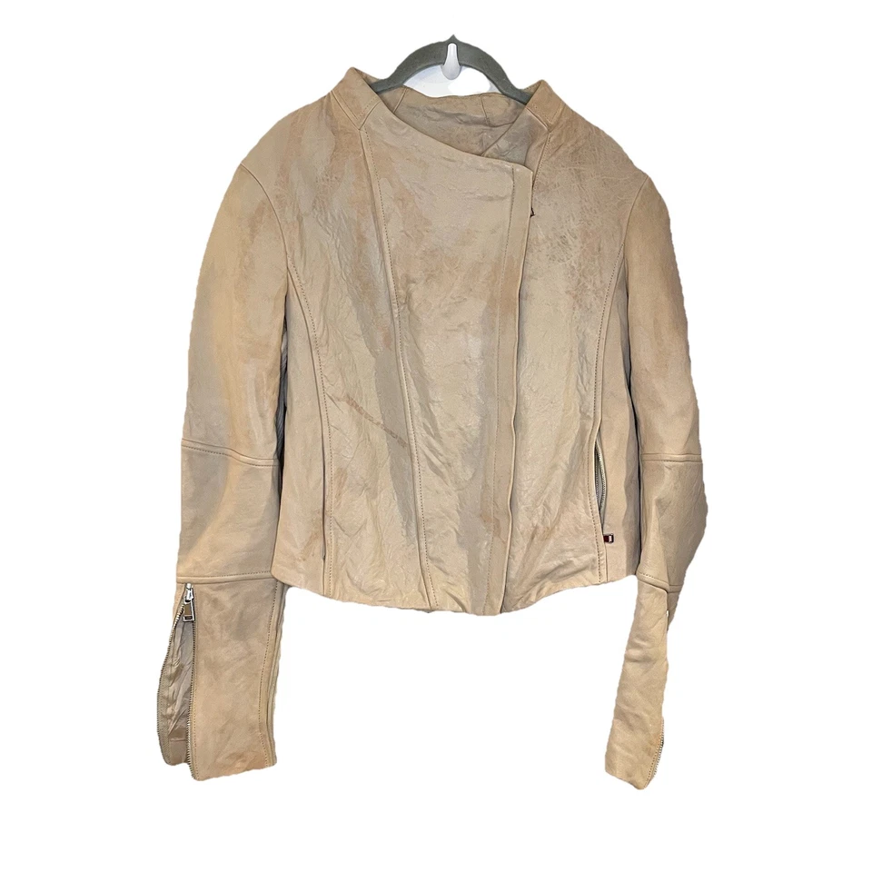 Chaqueta Vince Lamb Cuero Acanalada Buceo Asimétrica Moto Motociclista Marrón Tostado Talla L Foto 1 de 4