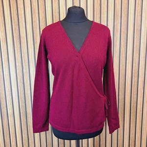 Woolovers Wrap Jumper Burgundy Womens Medium Merino Cashmere Metallic Glitter - Picture 1 of 12