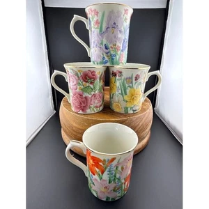 Lenox The Flower Blossom Mugs Cups  By Suzanne Clee - Set Of Four Fine Porcelain - Picture 1 of 7