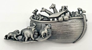 Noah's Ark Silver Pewter 3D Brooch American Jewelry Chain Lapel Pin Religious - Picture 1 of 8