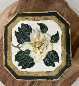 Vintage handbemalt Dekor Schmuckschatulle rustikal primitiv Magnolie Blume Geschenke 7" - Bild 1 von 7