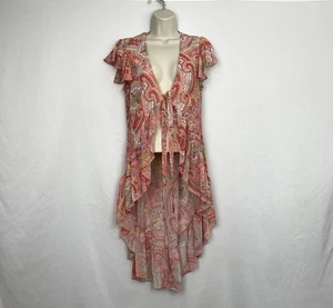Sweet Pea Stacy Frati Womens S Pink Paisley Tie Front Ruffle Sheer Cardigan Y2K - Picture 1 of 11