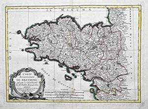 Bretagne Finistere Morbihan Cotes d'Armor France mapa mapa mapa Bonne 1771 - Imagen 1 de 1