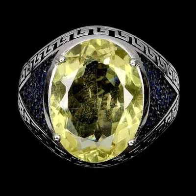 Anillo de plata de ley 925 ovalado cuarzo limón 16x12 mm piedras preciosas joyería tamaño 10,5 Foto 1 de 4
