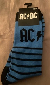 Men’s Crew Socks Band AC/DC Blue & Black ACDC Size 7-12 NWT 1 Pair - Picture 1 of 5
