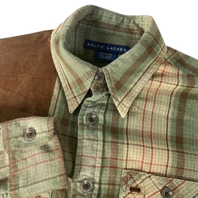 Camisa Ralph Lauren Franela Mujer 6 Verde Marrón Cuadros Gamuza Hombro Western Foto 1 de 4