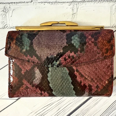 De Colección Bosca Genuina Piel de Pitón Cartera Cambio de Moneda Cartera Cierre de Beso Borgoña 5" Foto 1 de 4