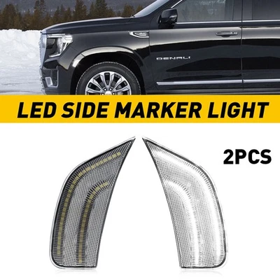 2x White LED Side Marker Lights For 2021-up GMC Yukon XL Tahoe Suburban Escalade - Изображение 1 из 4