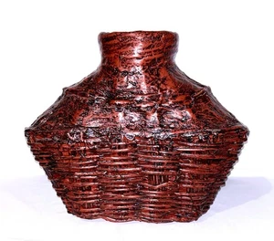 Large Antique Chinese Woven Willow Oil Container Storage Basket Vessel 15”x 17” - Picture 1 of 8