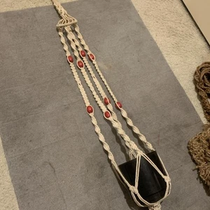 Vtg 70s Macrame Plant Hanger w Beads 64” - Picture 1 of 12