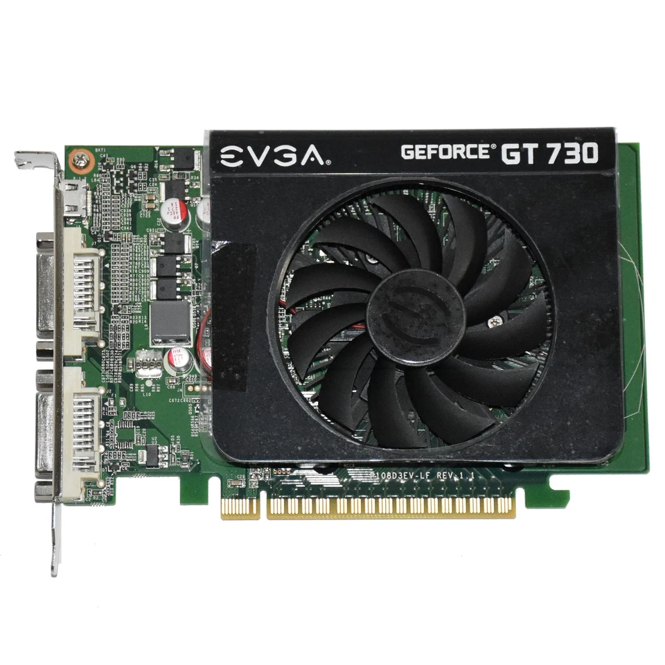 EVGA GeForce GT 730 1GB DDR3 PCIe 2.0 Dual DVI Mini-HDMI 4K GPU Card 01GP32731KR - Image 1 of 4