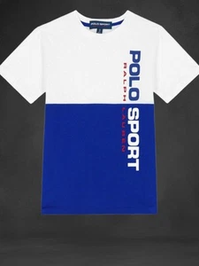 Ralph Lauren Boys Designer T-shirt -Logo Print- White And Blue- 8 Years- BNWT - Picture 1 of 12