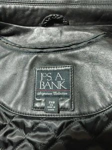 Luxury and Warm Soft Black Leather Jos A Bank Two Layer Men's Jacket Bomber 2XL - Picture 1 of 14