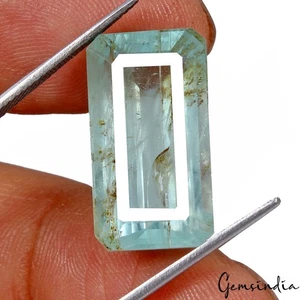 Certified 19.00 Ct Natural Blue Green Aquamarine Unheated Emerald Cut Gemstone - Picture 1 of 9