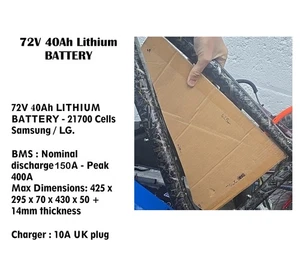 72V 40AH Li Akku mit BMS Entladung 150A - 400A PEAK + Ladegerät maßgeschneidert UK - Bild 1 von 5