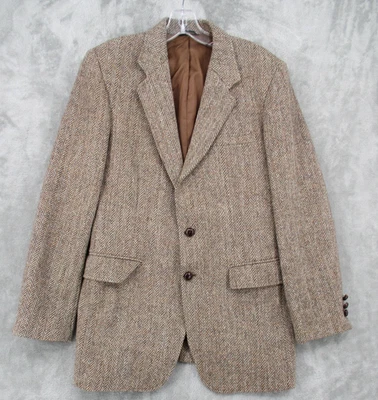 Abrigo Deportivo Vintage Bancroft Harris Tweed Para Hombre 40 Largo Lana Espiga Años 90 Marrón Foto 1 de 4