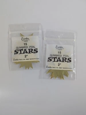 Vintage Lot 2" Eureka Gummed Foil GOLD Star Stickers Made In USA - Image 1 of 2