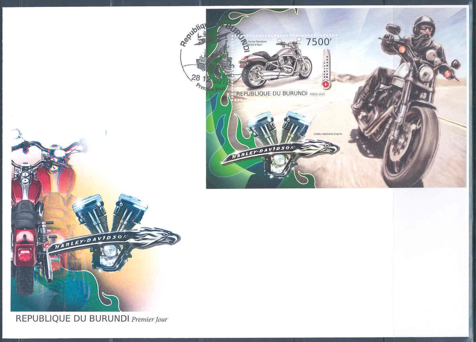 BURUNDI 2012 HARLEY DAVIDSON MOTORCYCLES SOUVENIR SHEET FDC - Image 1 of 1