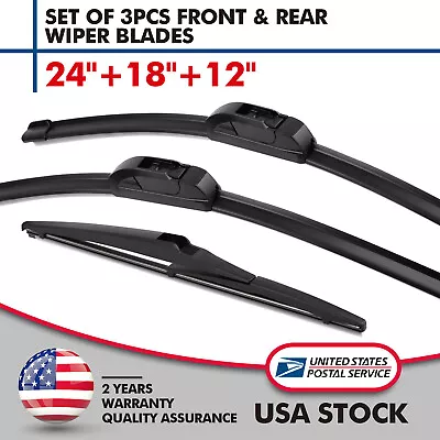 Set of 24" 18" 12" Front&Rear Windshield Wiper Blades For 2019-22 Dodge Journey Foto 1 de 4