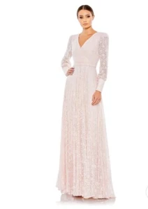 Abito vestito Mac Duggal taglia 8 rosa chiaro perline pizzo avvolgente 93679d $798 - Foto 1 di 18