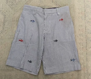 FLORENCE EISEMAN Sz 5 Seersucker Nautical Stripe Shorts Embroidered Fish *READ - Picture 1 of 9