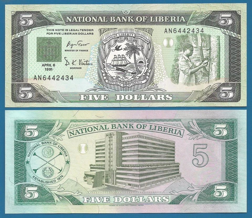 LIBERIA 5 Dollars P 20 1991 UNC - Image 1 of 1