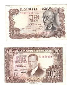 SPAGNA Lotto 2 Banconote 100 Pesetas assortite - Imagen 1 de 2