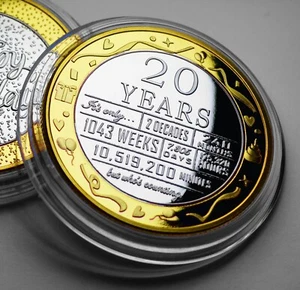 20 cumpleaños doble metal plata y oro 24ct conmemorativo. Moneda regalo/regalo - Imagen 1 de 11