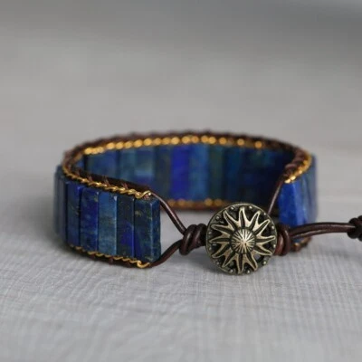 Pulsera trenzada de piedra azul lapislázuli natural para aliviar el estrés y la ansiedad Foto 1 de 4