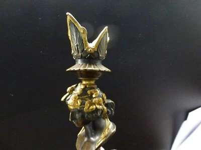 vase cornet,tete de bacchus par Giroux,bronze bipatine,verre givré,H 35cm - Photo 1/4