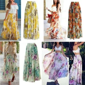 Gonne casual elastiche vita lunga maxi floreali donna larghe donna estive elastiche - Foto 1 di 15