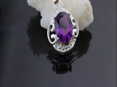 Collana con ciondolo autentica ametista naturale con GARANZIA argento 925 NUOVA - Immagine 1 di 3