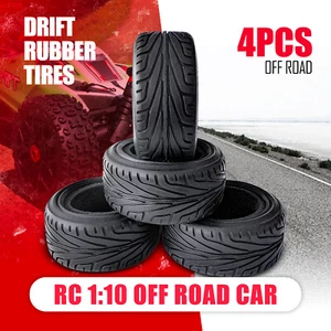 4X 1/10 RC ON ROAD CAR TIRES RUNBBER TYRES w/ FOAM INSERTS For TAMIYA HSP HPI - Picture 1 of 5