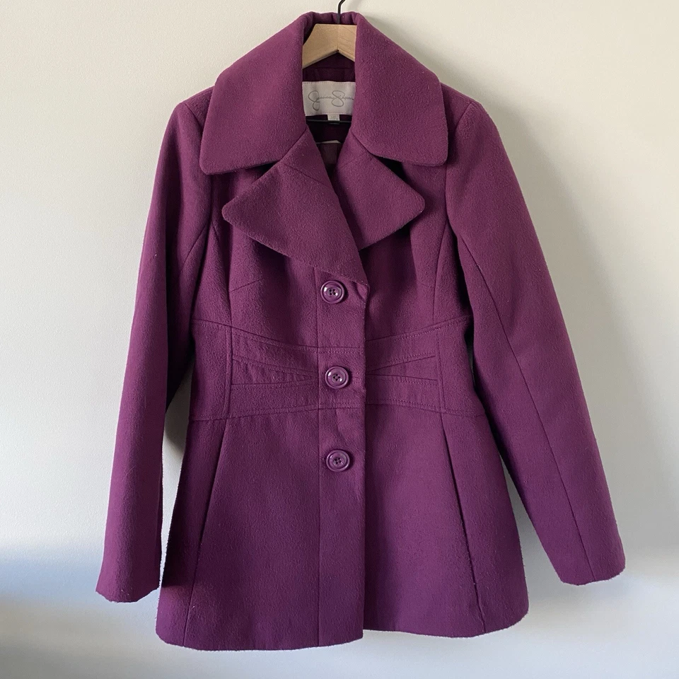 Abrigo Jessica Simpson Mujer Talla Grande Chaquetón Púrpura Manga Larga Cremallera Botón Foto 1 de 4
